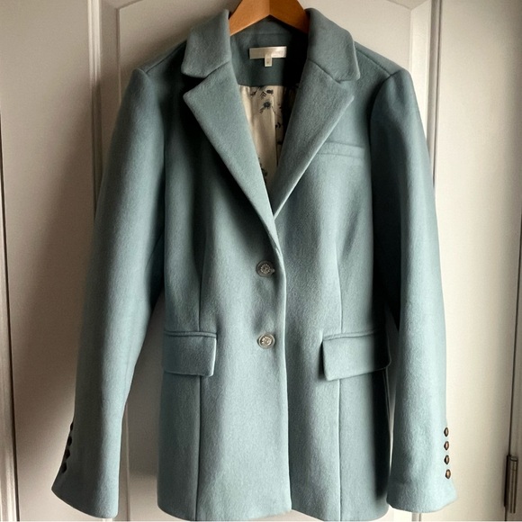 LoveShackFancy Lula Wool Blend Blazer Coat Robin’s Egg Blue - Crystal Buttons- 6 - Picture 4 of 15